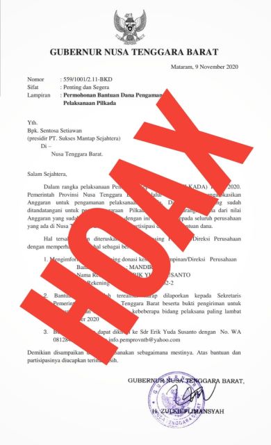 Pemprov NTB Pastikan Surat Permintaan Dana Pilkada