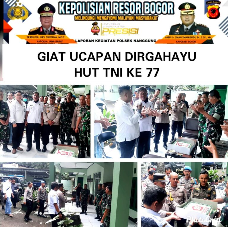 Jajaran Polsek serta Camat Nanggung Ucapkan HUT TNI Ke 77 di Kantor Koramil 1