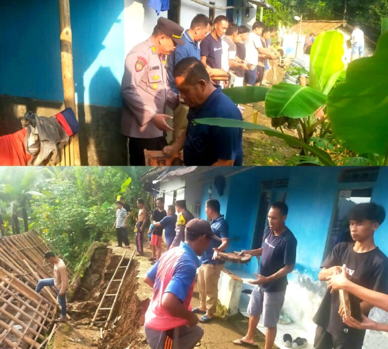 Jajaran Polsek Nanggung Bantu Evakuasi Rumah Tertimpa Longsor