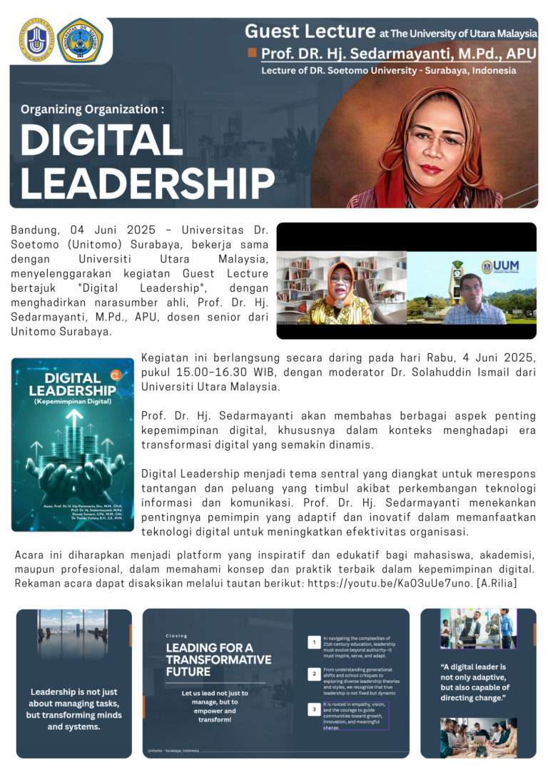 Bandung, 4 Juni 2025 – Universitas Dr. Soetomo (Unitomo) Surabaya, bekerja sama dengan Universiti Utar